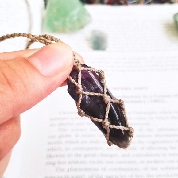 ☽ Natural Dark Amethyst Point Wrapped Necklace - Picture 3 of 5